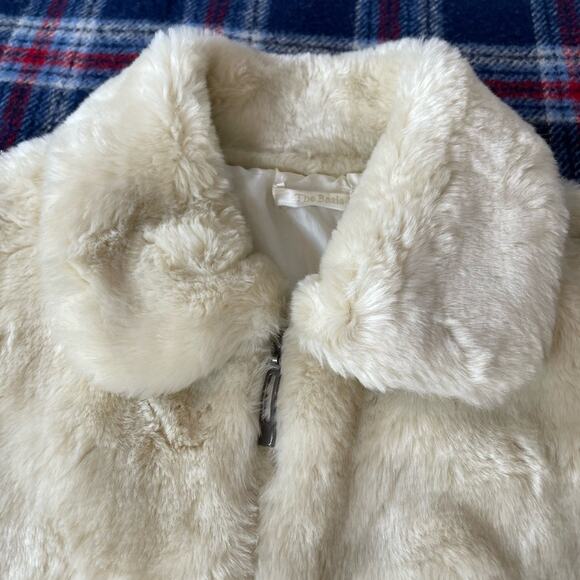 Vintage Y2K Faux Fur Creamy White Teddy 70s Jacket w/ Knit Tan cuffs & hem - Picture 8 of 15